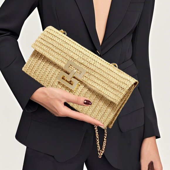 Straw Clutch Purse Crossbody Bag Women's Summer Beach Casual Handbag - Picture 4 of 8